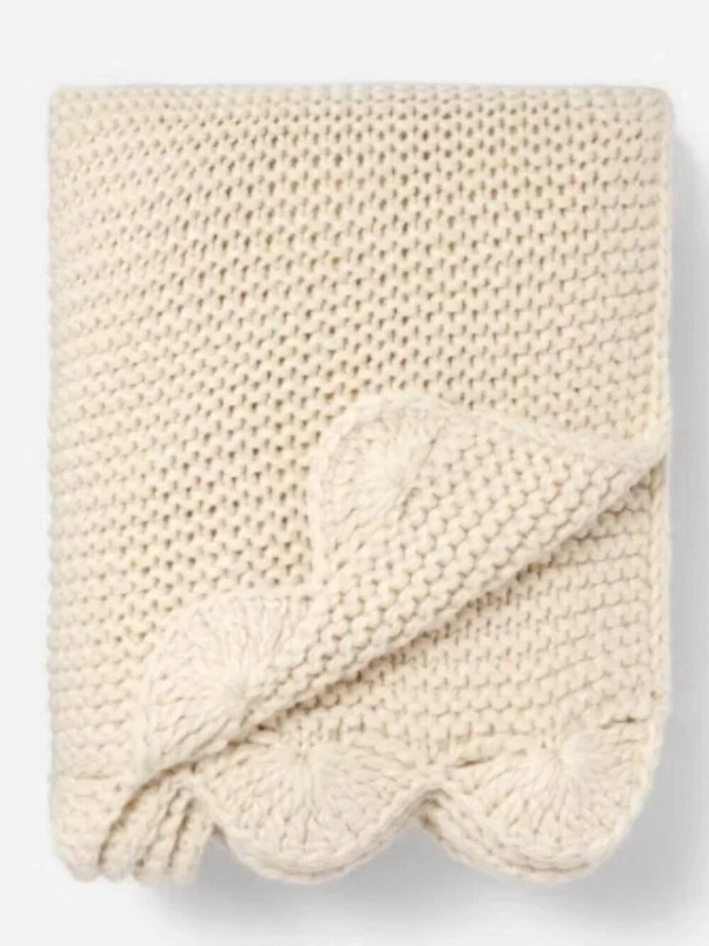 Threshold Studio McGee Scalloped Edge Knit Throw Blanket Cream Ivory 50x60 NEW